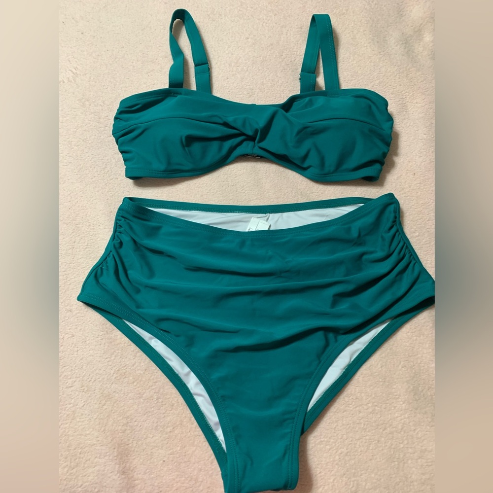 Cupshe Teal High-Waisted Bikini Set.‎ Size XL. New condition